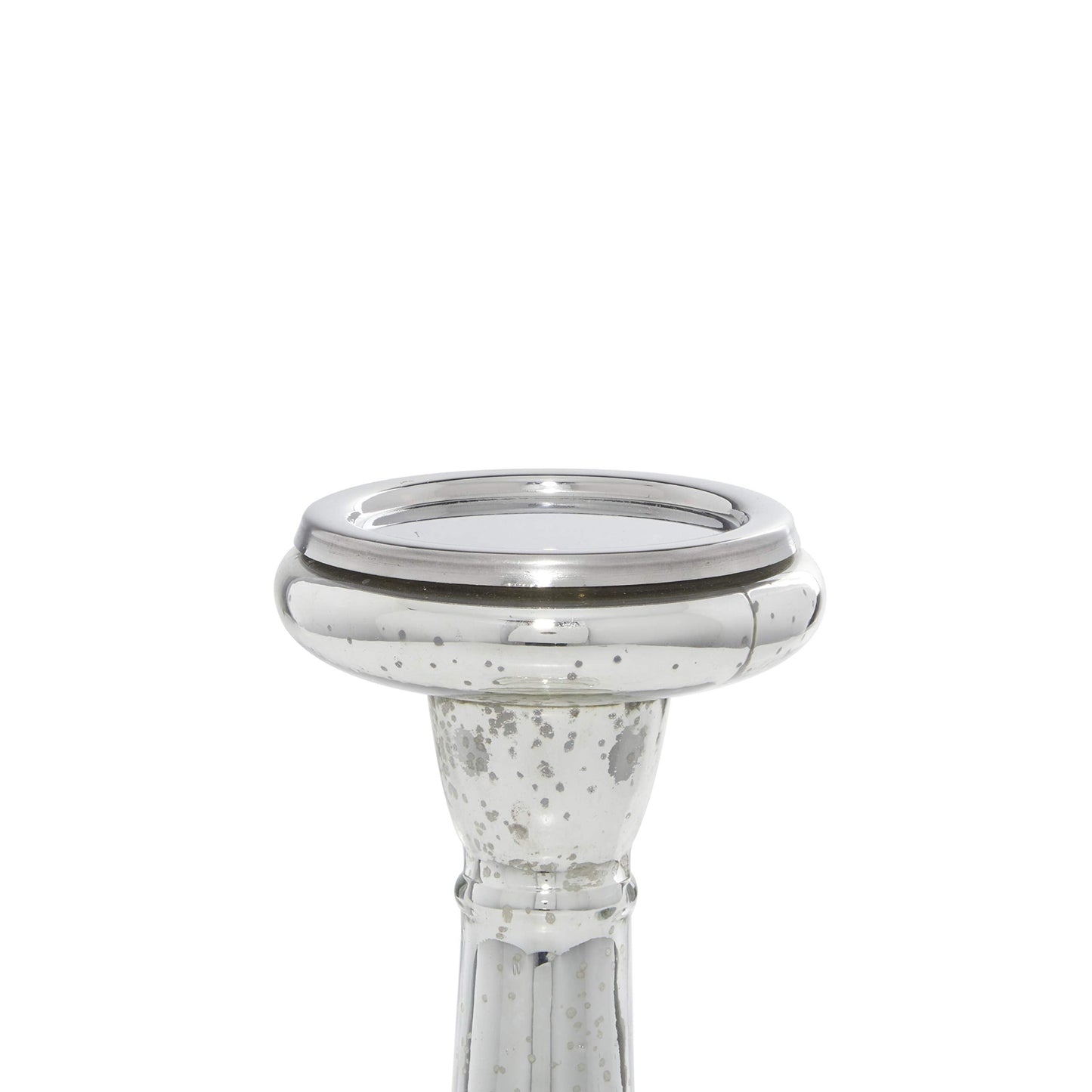 Deco 79 Glass Handmade Decorative Candle Holder Turned Style Pillar Candle Stand, Set of 3 Candlestick Holder 11", 15", 21"H, Silver