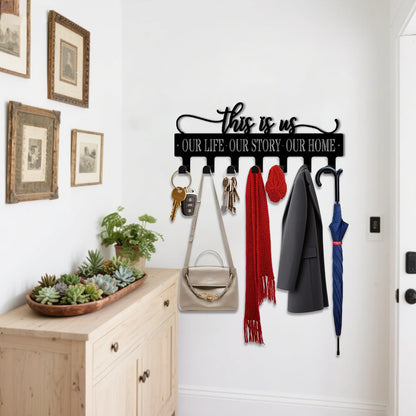 VUZUCOSH Key Holder Wall Mount, This is Us Sign, Key Holder Wall for Wall Decorative with 6 Hooks, Organizer Rack Hanger for Entryway, Front Door, Hallway, Office 9.8 inches