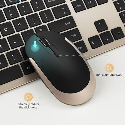 seenda Wireless Keyboard and Mouse Set, SK38 Ultra Slim Quiet USB Wireless Keyboard and Mouse Full Size QWERTY UK Layout with Numeric Keypad for Windows PC, Laptop, Computer, Black and Gold