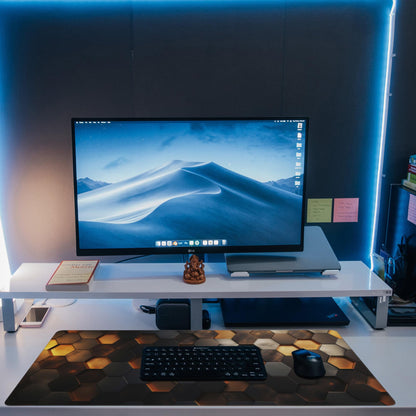 Eflxamz Desk Mat - Golden Honeycomb Technology Large Gaming Mouse Pad With Non-Slip Base and Stitched Edge, Extended Big Computer Keyboard Pad, 35.4"x15.7"