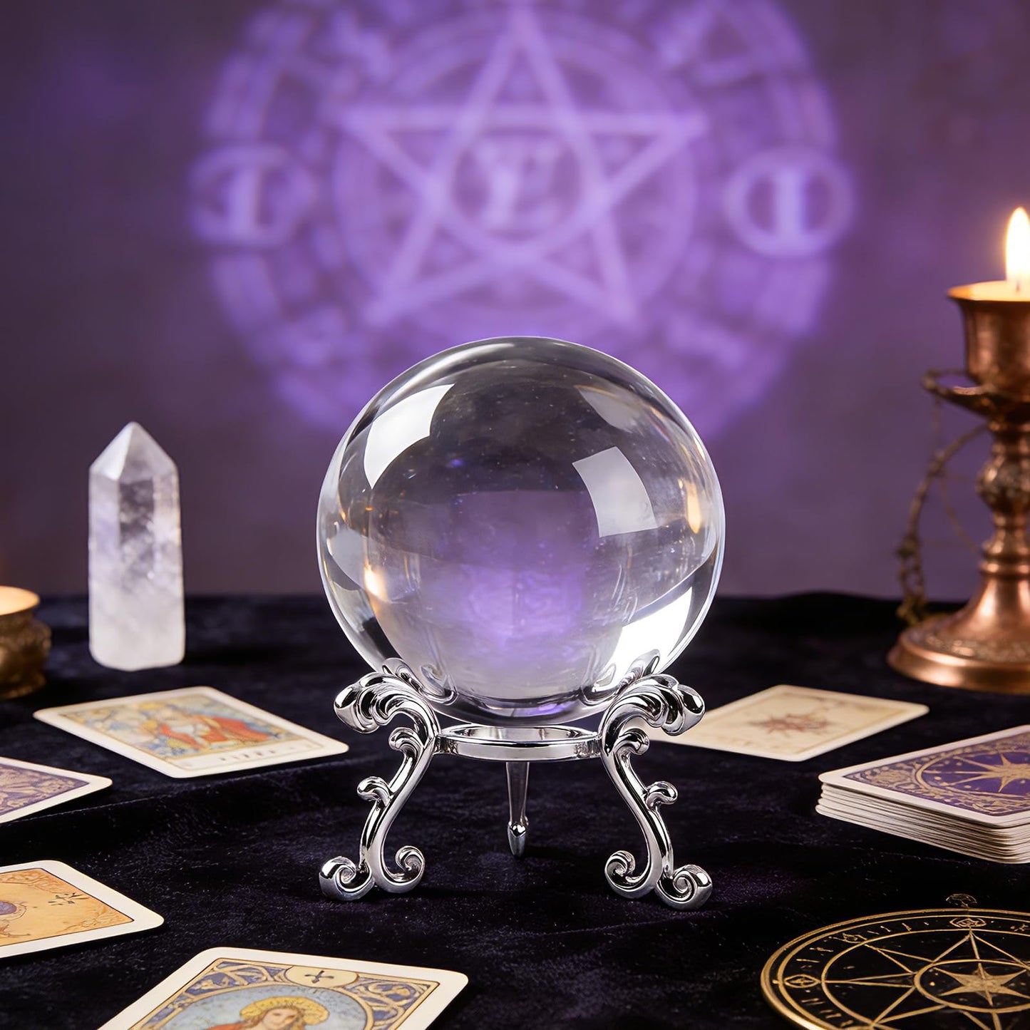 Zerelys Sparkling Clear K9 Crystal Sphere Ball with Stand, 80mm Clear Reflective Photography Prop, Sparkling Handcrafted Crystal Ball for Magical Shots, Elegant Home Decor Gift for Women(3.15 Inch)