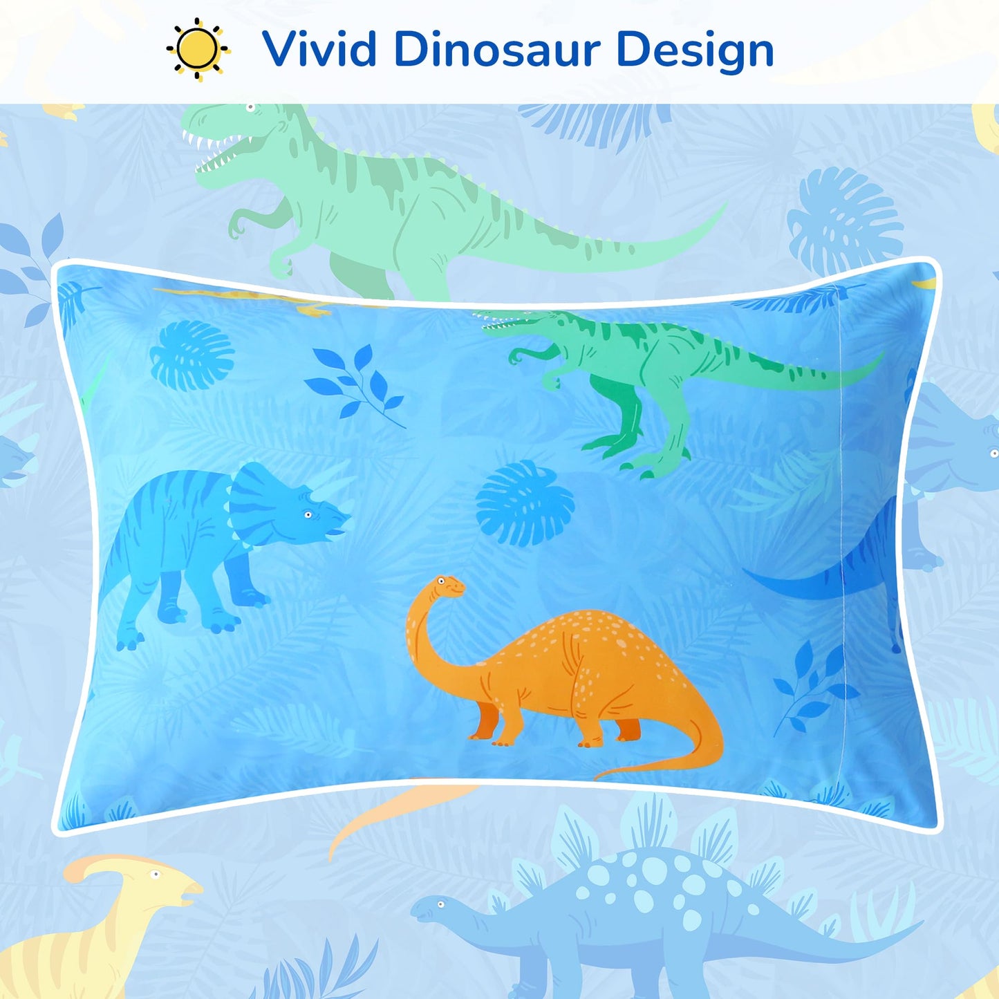 Viviland Blue Dinosaur Toddler Comforter Sets, Cute Girls Toddler Bedding Set, Soft Microfiber Toddler Bed Set