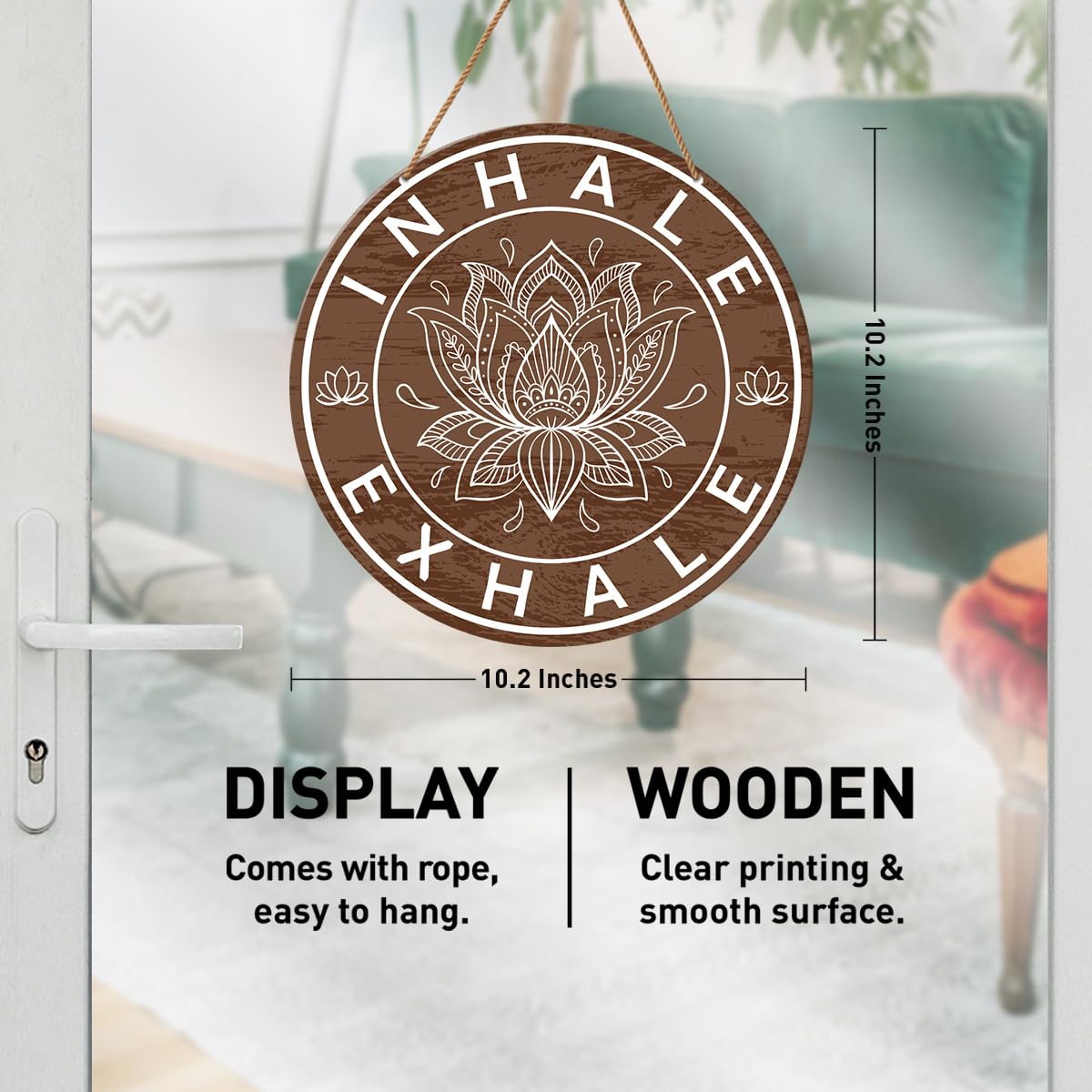 HSNBT Yoga Studio Wall Decor, Zen Den Meditation Spiritual Room Door Wooden Hanging Sign Decorations, Gifts for Yoga Lover, Inhale Exhale