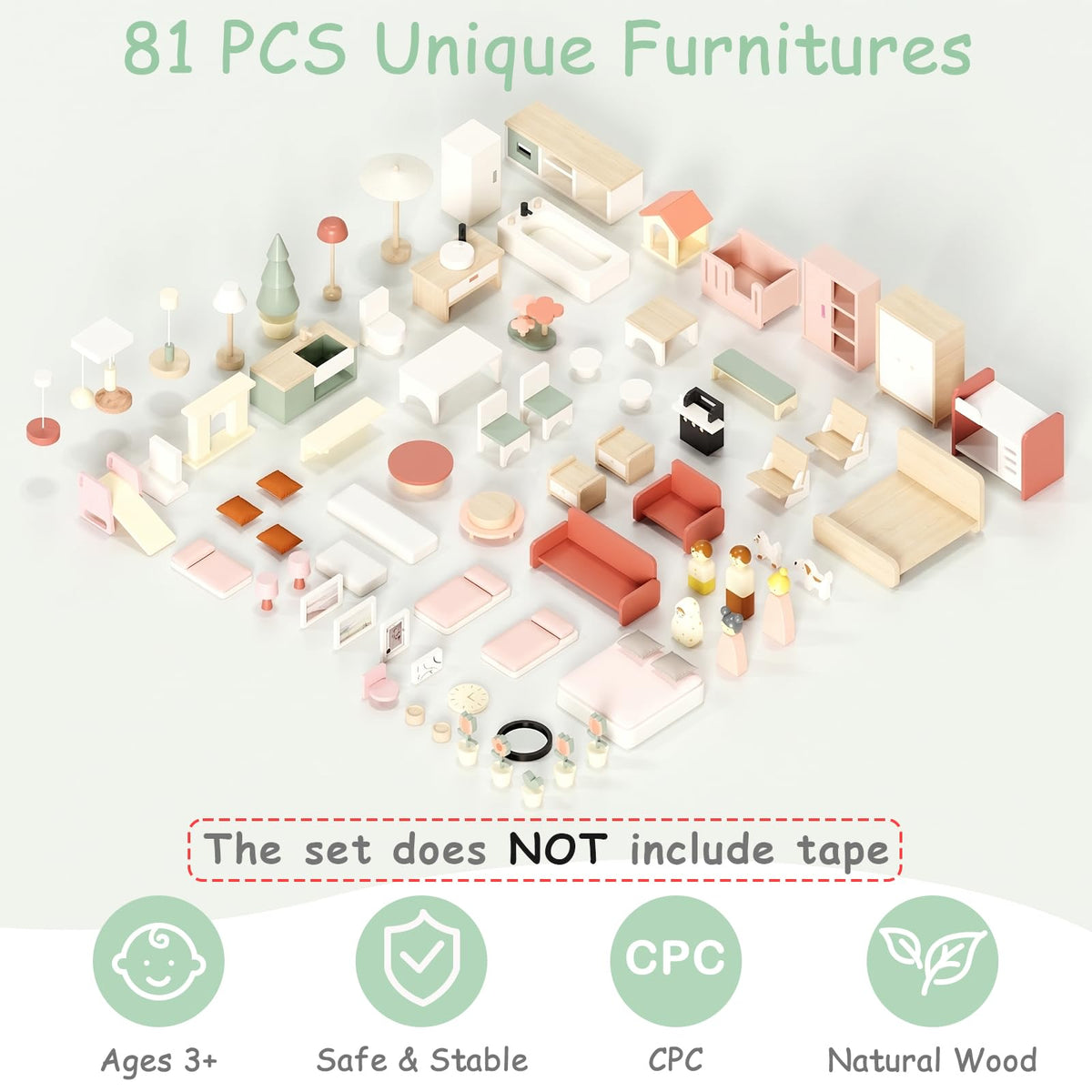 Fabuday Modern Wooden Doll House for Kids Girls - Toddler Dollhouse with 8 Rooms Playset, DIY Pretend Play Houses Toy Kits with 81 Pcs Furniture Accessories, Dolls & Pets, Gift for Ages 3+