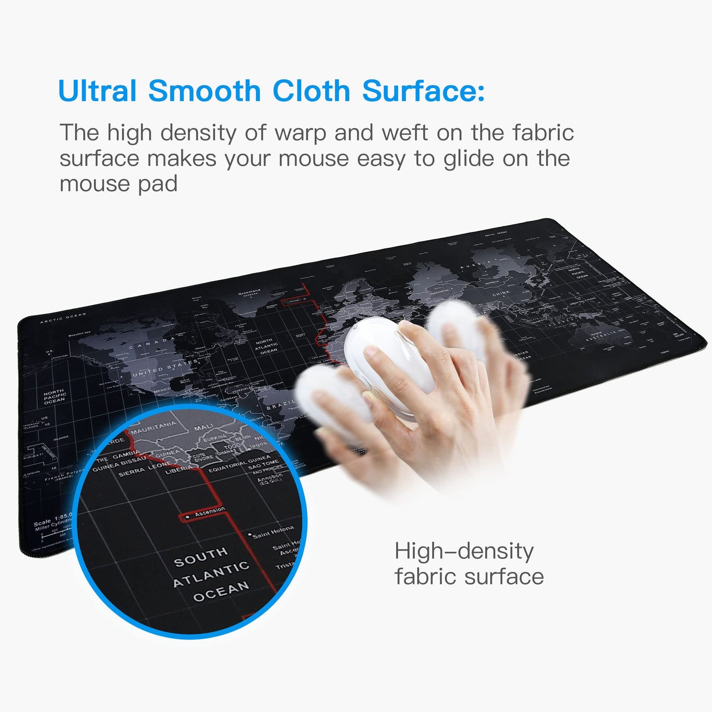 Gaming Mouse Pad,Hosimoln Large Mouse Pad Size 80x30CM Thickness 2MM,Premium-Textured Non-Slip & Waterproof Computer Mousepad with Stitched Edges for Gaming, Office & Home-80x30 Map002