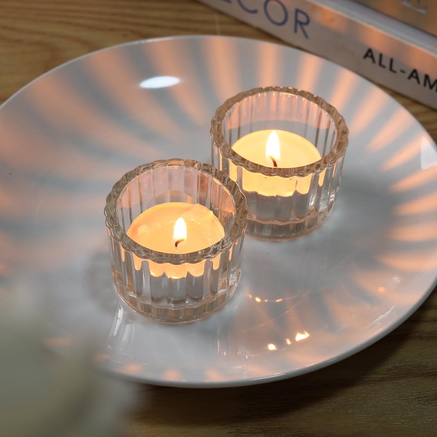 Tealight Candle Holder Set of 24, Clear Tea Light Candle Holder Glass for Wedding Decor, Tea Light Holders Bulk for Home Decor (Clear)