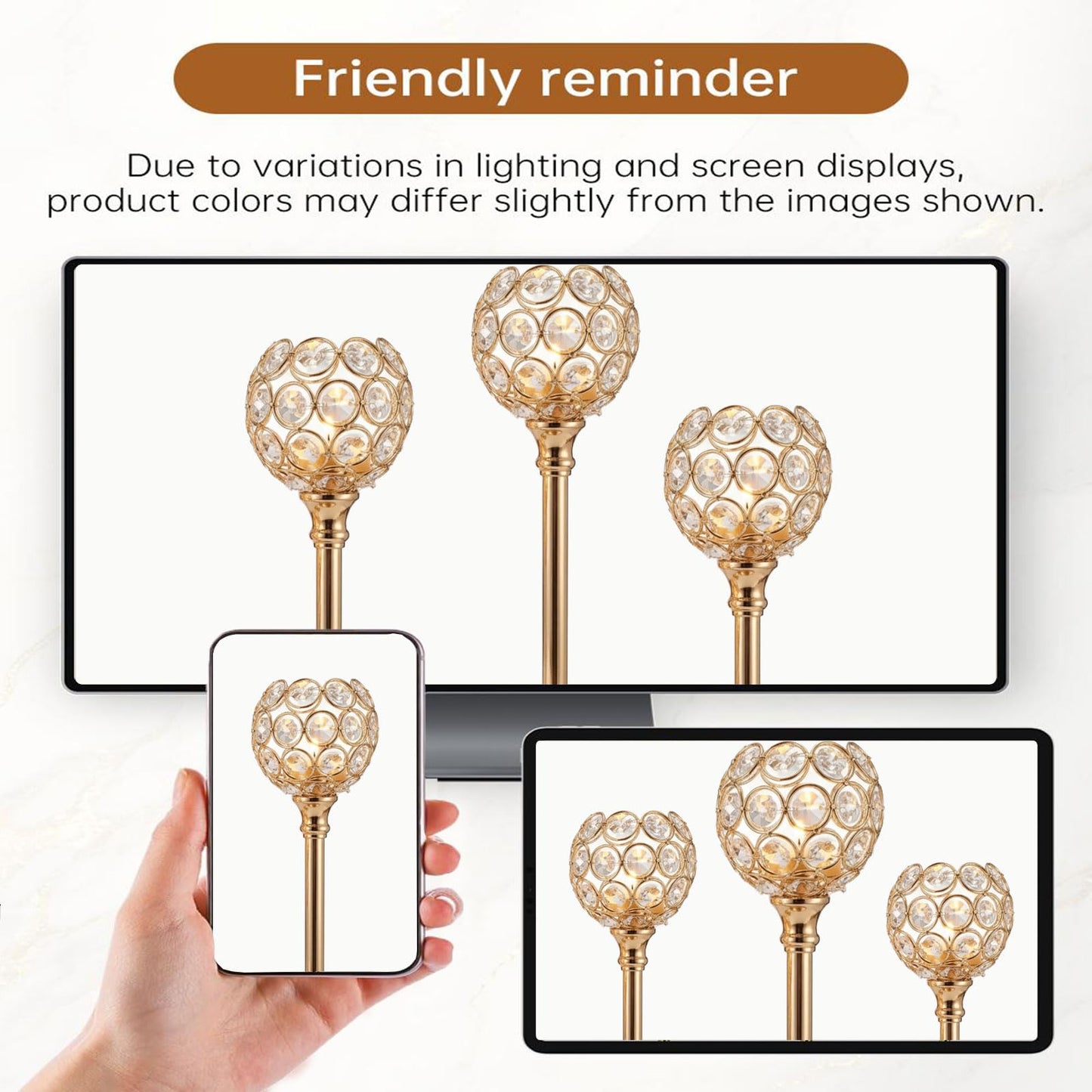 Candle Holder Candlestick Holders- 1Set Gold Crystal Pillar Candle Holders,Metal Candlestick Stands for Wedding Centerpieces,Table Decor for Church,Valentine's Day Housewarming Gift,3Pcs