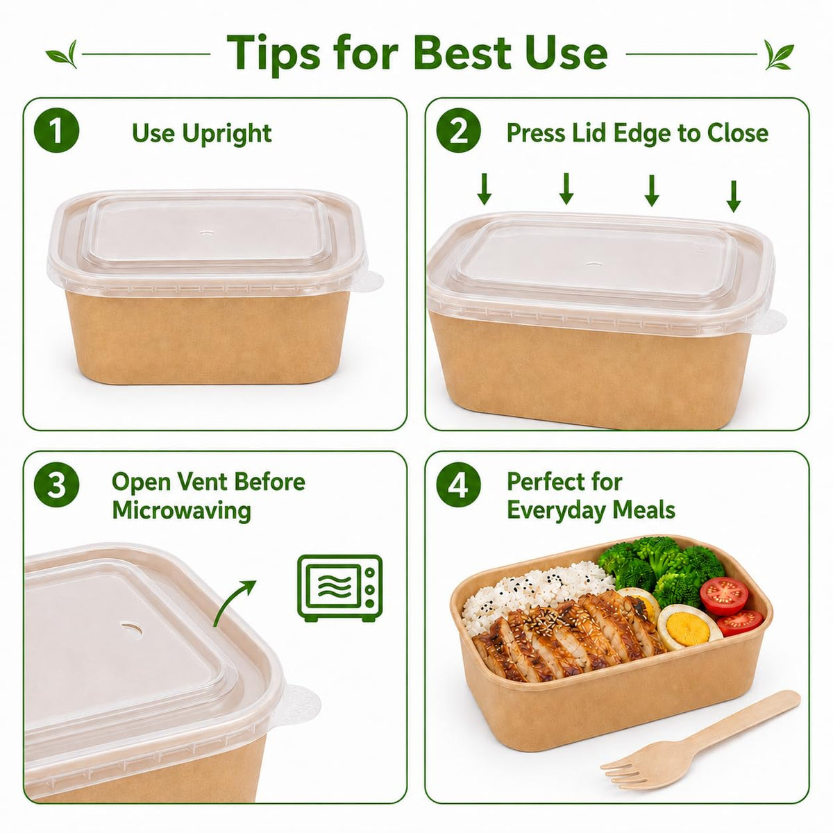 50 Pack 33 oz Disposable Kraft Paper Bowls with PP Lids and Wooden Forks