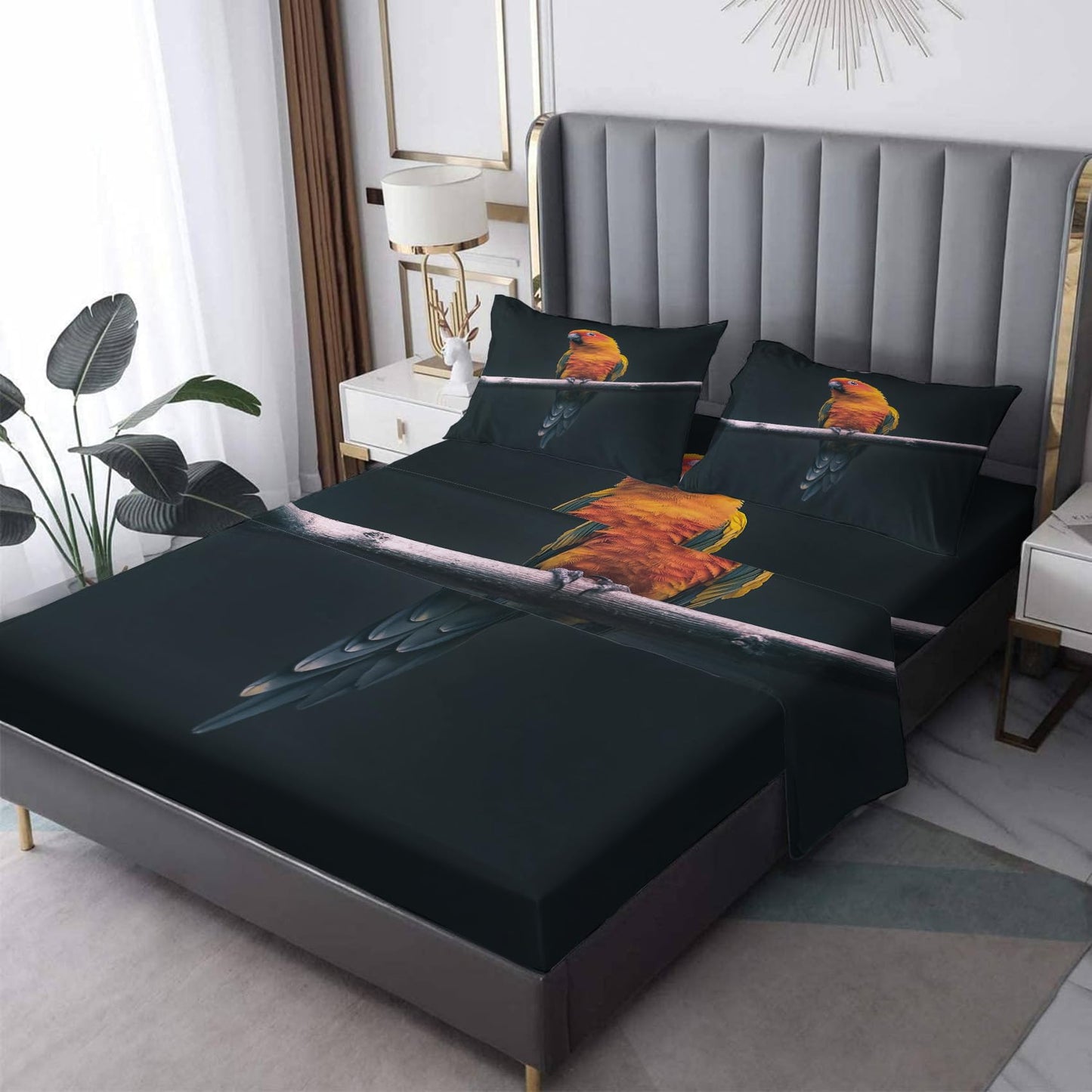 THYUNQ Parrot Sheets Full Size Bed, 3D Animal Bird Pattern Bedding Sheets & Pillowcases - 16 Inch Deep Pocket, Super Soft Microfiber Printed Sheet Set 4 Piece