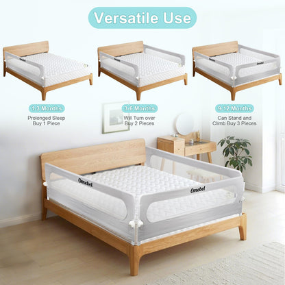 Omebel Toddler Bed Rail, 180cm/200cm Extra Long Baby Kids Bed Rail Guard Height Adjustable Folding, Safe Bed Side Rail for Queen, Full Size, Twin, King Size, Foldable & Button-Release Design