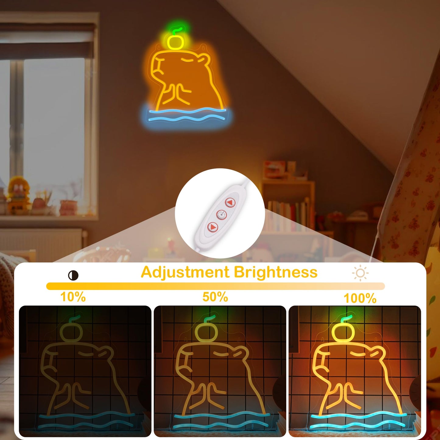 Attivolife Capybara Sign for Wall Decor, Light up Cute Animal Shape LED Lamp with Dim USB Powered, Unique Home Children's bedroom Business Shop Bar Party Decor Birthday Christmas Day Gift for Kids