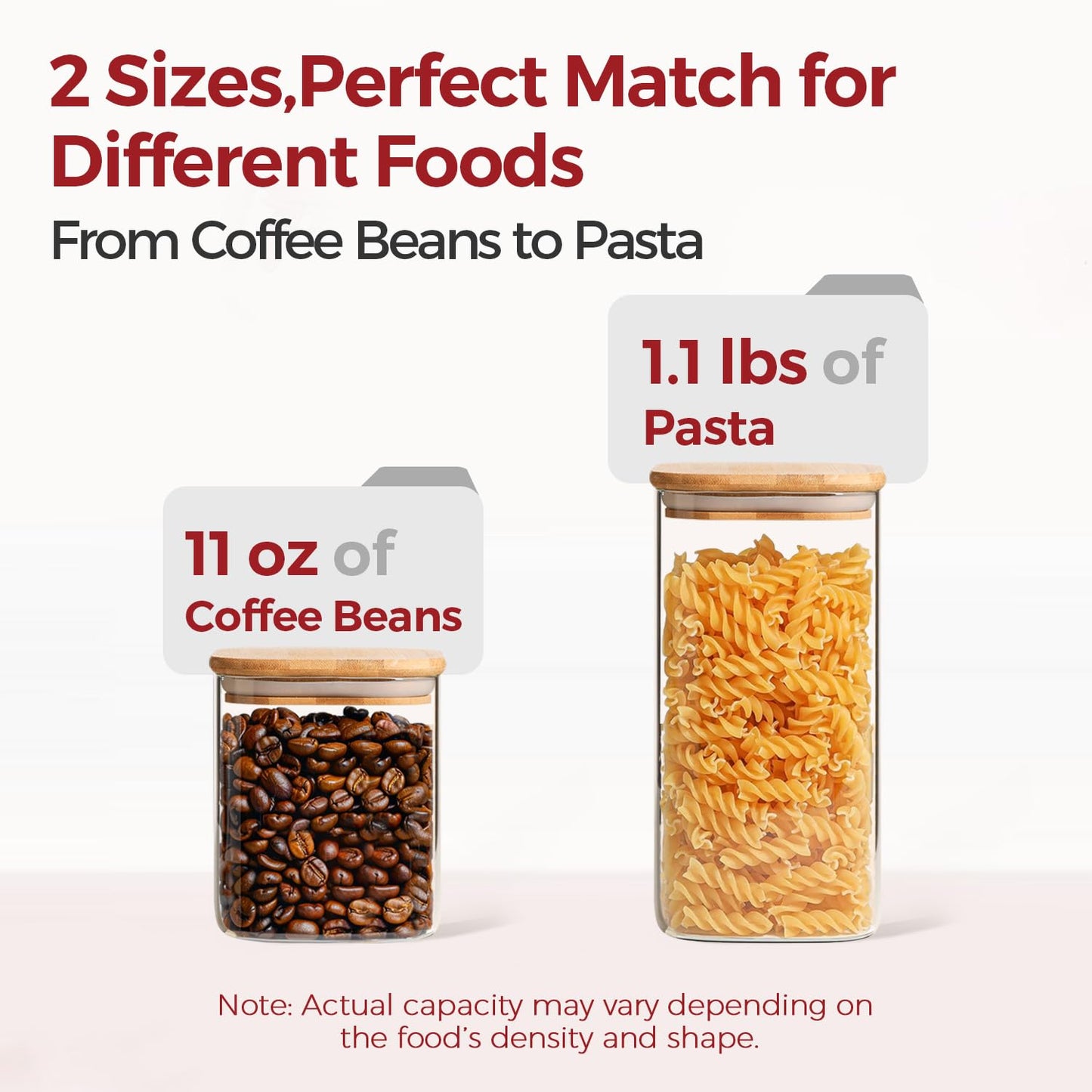 KTMAMA 6-Pack Square Glass Pantry Storage Containers with Lids, Airtight Stackable Pantry Organization and Storage Set (1.6 Qt/1 Qt) for Snacks, Cereal & Coffee