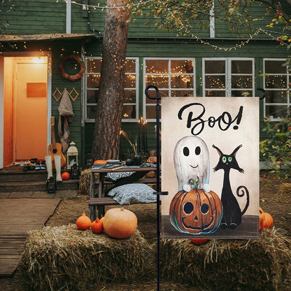 Hogardeck Halloween Garden Flag, Boo Garden Decorations Outdoor, Burlap Double Sided Vertical Halloween Porch Decor, Yard Flag Signs 12.5 x 18 Inches