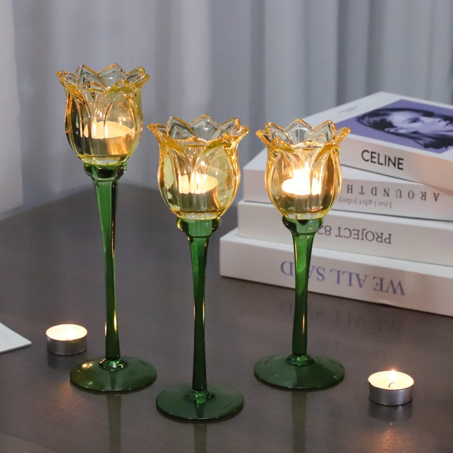 VOHO Gold Tulips Candle Holders for Table Centerpiece, Classic Gold Tealight Candle Holder for Birthday Thanksgiving Christmas Decorations, Flower Votive Candle Holders Wedding Centerpieces for Tables