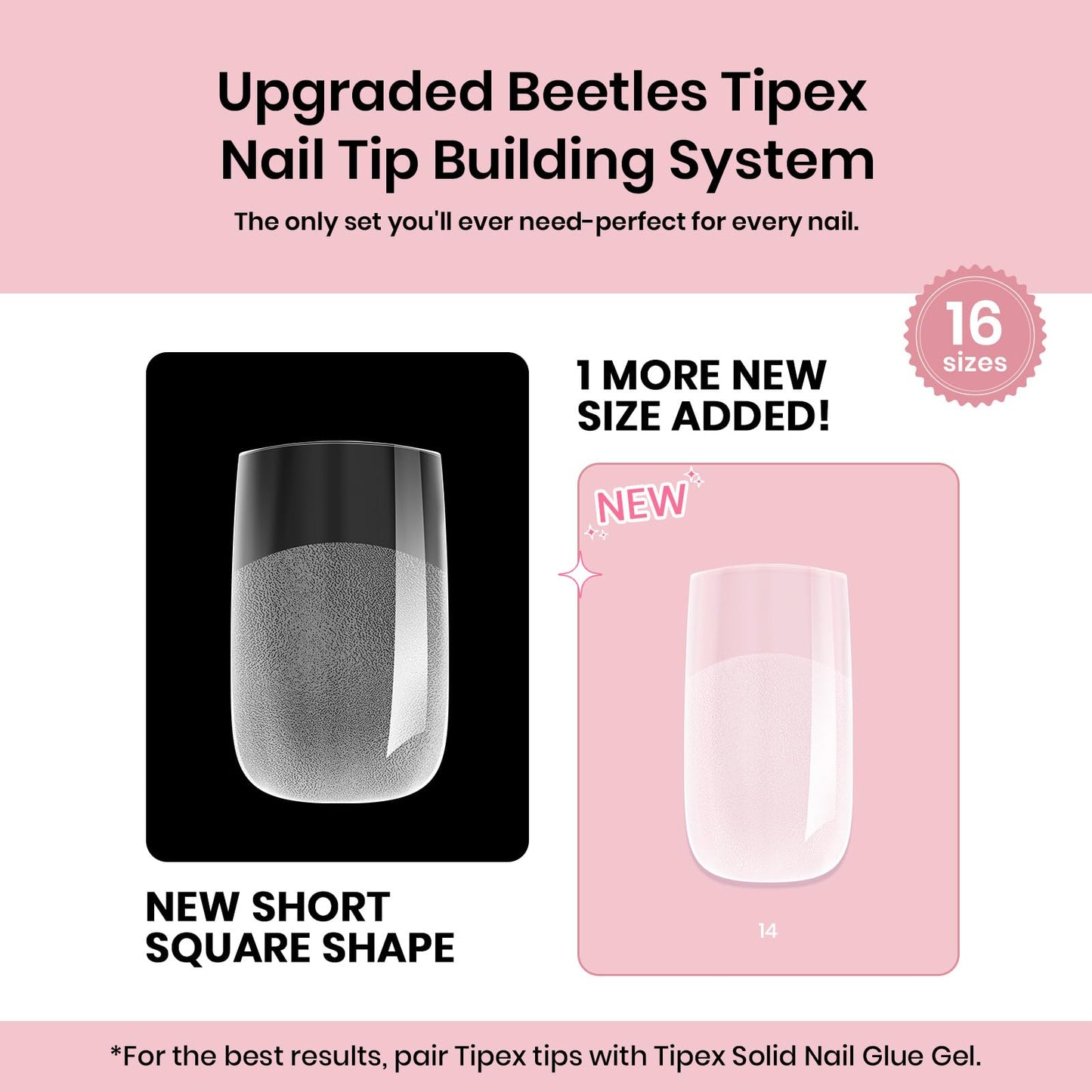 Beetles Tipex Gel Nail Kit, Medium Almond Nail Tips 224 Pcs 16 Sizes Pre-Building Pre-Etched Thick Acrylic Tips with Tipex Glue, Mini Lamp