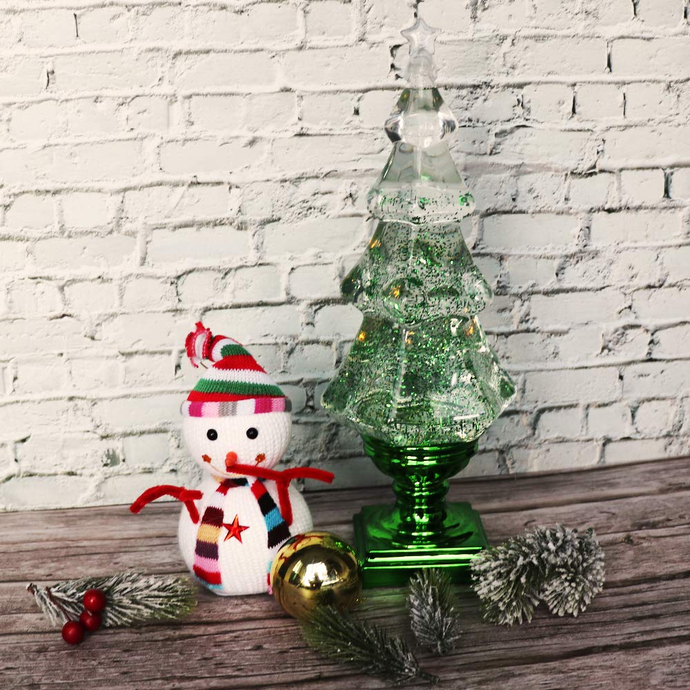Eldnacele Musical 14" Light-up Christmas Tree Snow Globe Water Glittering Tree Clear Acrylic with USB Line and 6 Hours Timer for Home Decoration