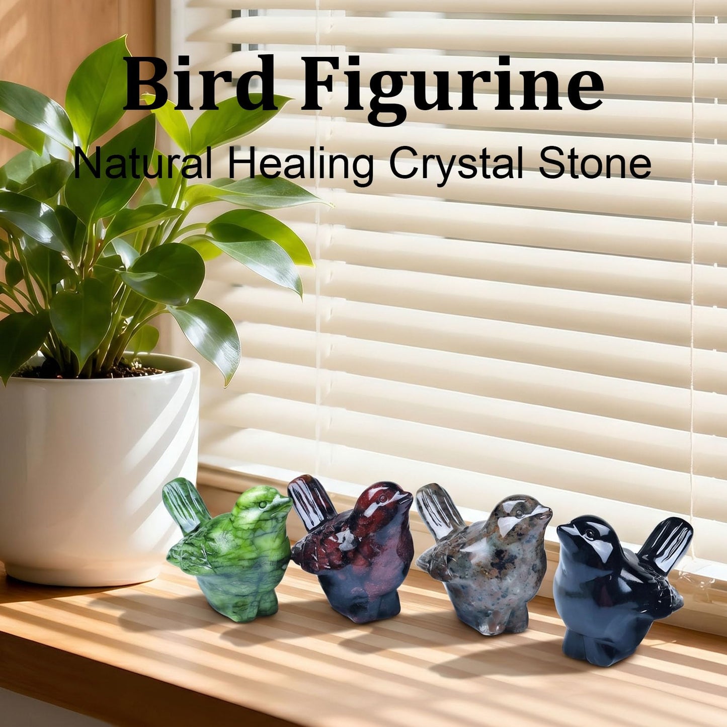 WUYOUSHI Natural Flame Stone Bird Statue - 2-Inch Crystal Carved Figurine for Home Decor, Office Shelf, Table Ornament, Animal Sculpture
