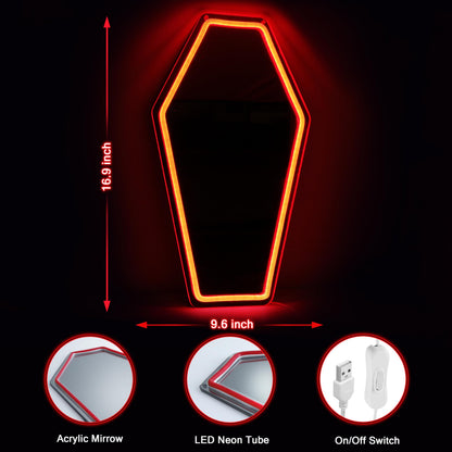 Kavaas Neon Coffin Mirror 16.9" x 9.6", Gothic LED Light Mirror Sign for Gothic Room Decor, Living Room, Bedroom, Bar - Best Gifts for Goth Lovers, Halloween Neon Signs Wall Art, Christmas