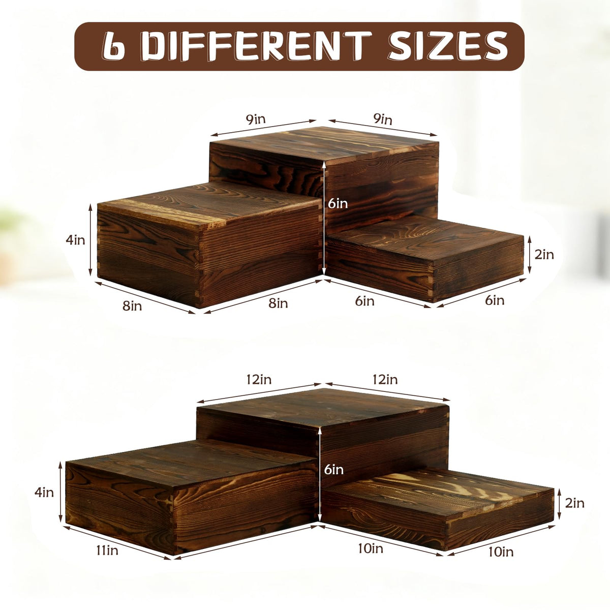 6 Pack Wooden Buffet Risers Rustic Wood Cupcake Stand Catering Supplies Buffet Display with Mini Signs Food Risers for Buffet Table Dessert Display Stand for Home Decor Party Wedding Birthday