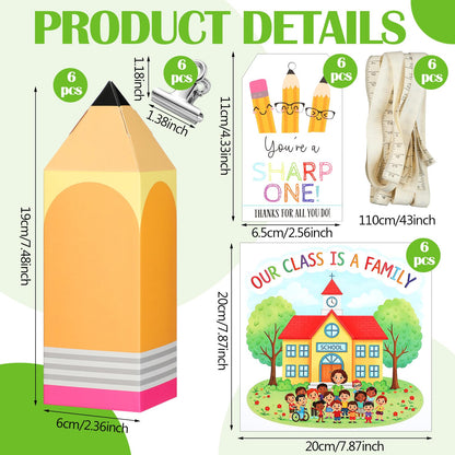 Gueevin 6 Set End of Year Gift Pencil Gift Boxes with Our Class Is a Family Greeting Cards Teacher Appreciation Pencil Treat Boxes for Graduation Party Favor Supplies