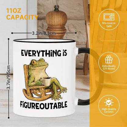Shqiueos Funny Gifts for Women Men Coffee Mug 11oz, Gag Birthday Gift for Her Him, Friends, Office Present for Coworkers, Boss, Manager, Cute Frog Inspirational Humor Cup, Everything Is Figureoutable