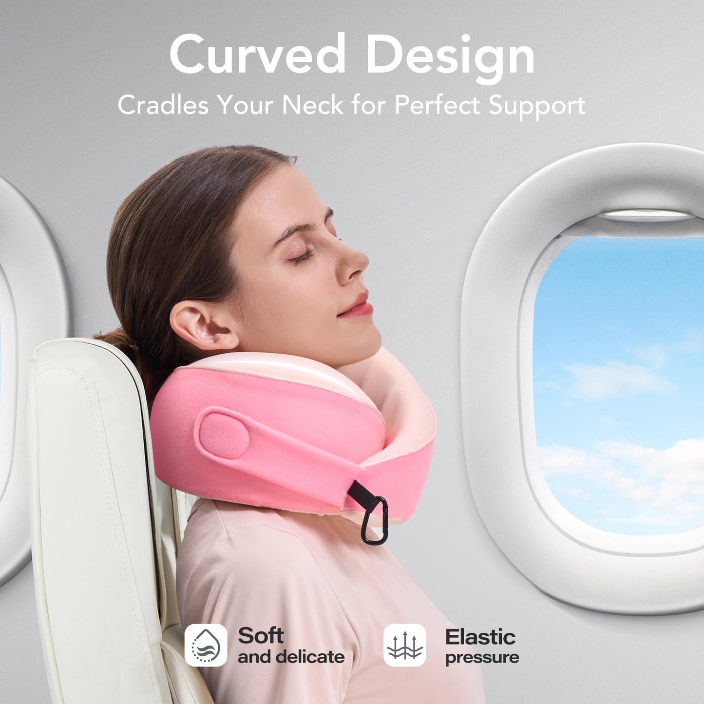 Travel Pillow, 100% Pure Memory Foam Travel Neck Pillow Airplane Neck Support Ergonomic Design for Traveling Suitable for Airplanes,Offices and Cars-Grey