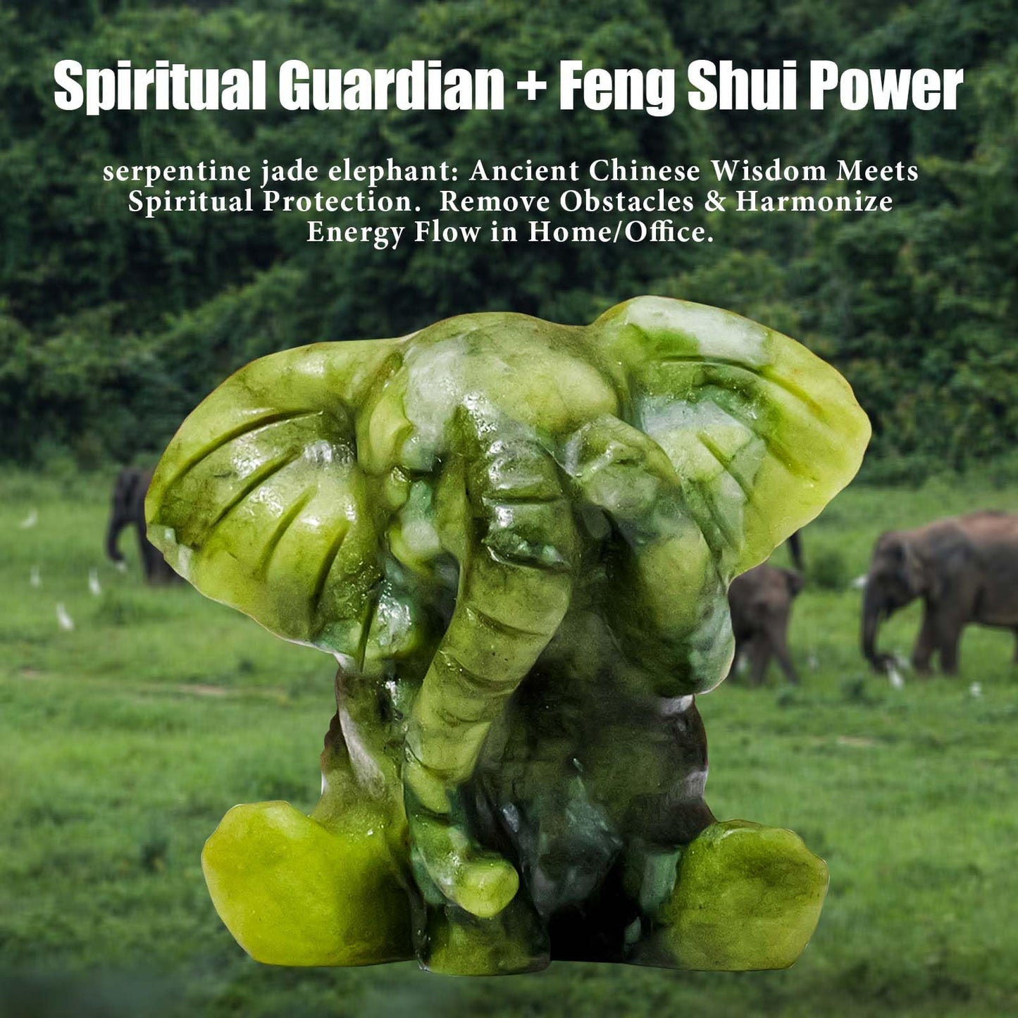 Apengshi Natural Crystal Figurine Elephant Raw Stone Jade Cute Figurine, Decorative Animal Statue (Cute Elephant)