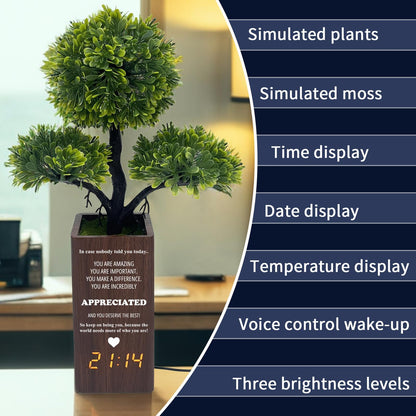 jewmaw Fake Plant Table Clock Digital Alarm, Decorative Electronic Clock, Funny Office Desk Sign for Bedroom Living Room Decor-Gift for Colleagues, Family &Friends