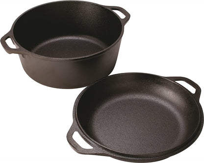 Lodge L8DD3 4.73 litre / 5 quart Pre-Seasoned Cast Iron Double Dutch Oven (with Loop Handles), Black