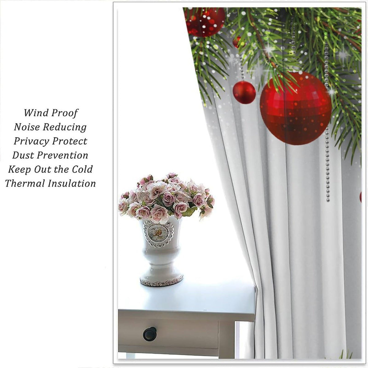 Merry Christmas Classical Ornaments and Baubles Coniferous Pine Tree Blackout Window Treatmen for Living Room Bedroom Decor Window Drapes 52" W X 84" L