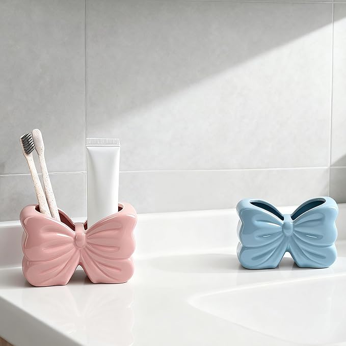 Bow Toothbrush Holder， 2-Slot Toothbrush and Toothpaste Holder Cute Toothbrush