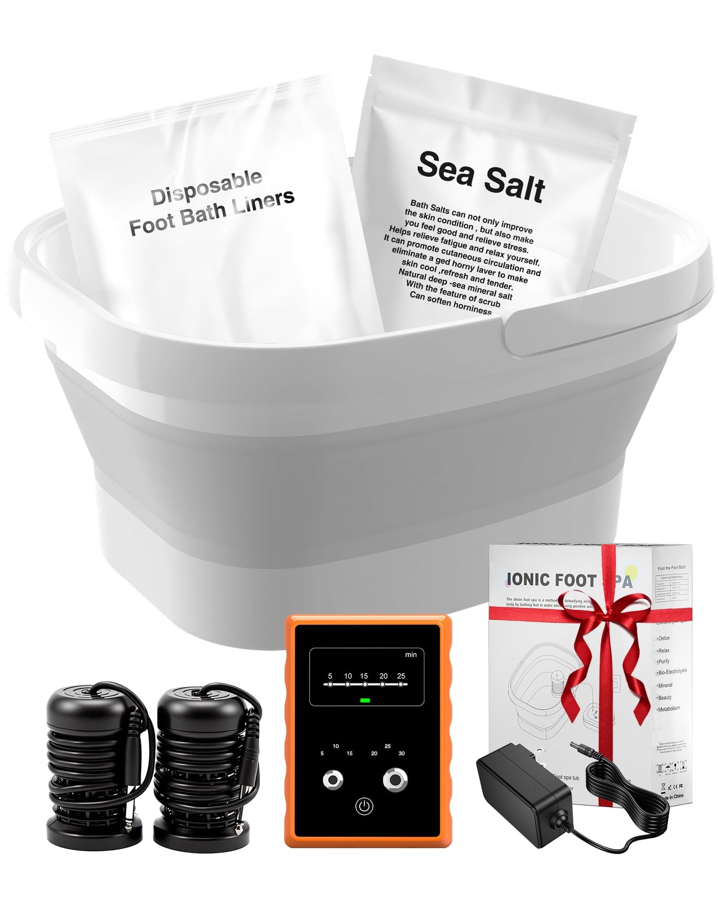 Ionic Foot Detox Machine,Foot Spa at Home detox,Ion Detox Foot Bath Cleanse Machine to Remove Toxins-2 Arrays,80 Disposable Foot Bath Liners,Detox Sea Salt,Upgraded Durable Basin