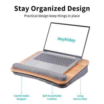 Heyfriday Home Office Lap Desk with Wrist Rest Laptop Bed Desk for Notebook, Laptop, Tablet, Lap Stand with Tablet, Phone Holder Fits Up to 14 Inch Laptops(Woodgrain)