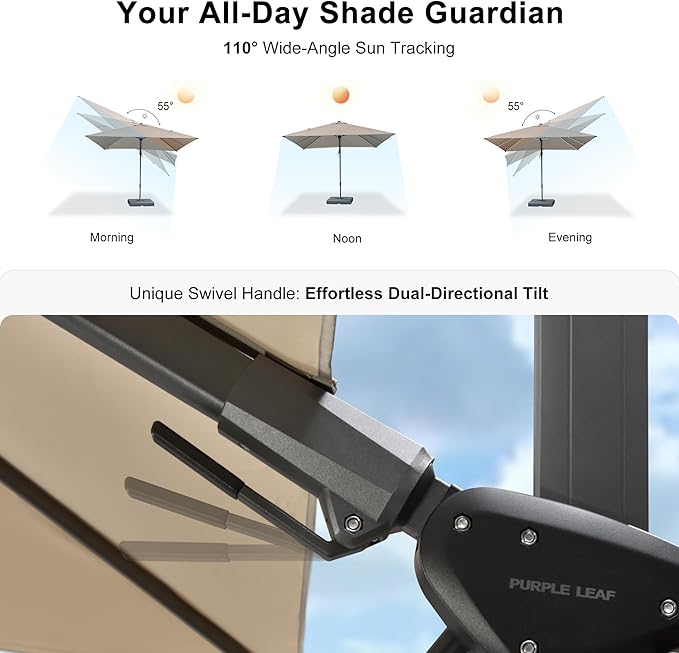 PURPLE LEAF 6.5' X 10' Left-right Tilt Patio Umbrella with Base Outdoor Cantilever Swivel Rectangle Umbrella Aluminum Offset Umbrella with 360-degree Rotation for Garden Deck Pool Patio Beige
