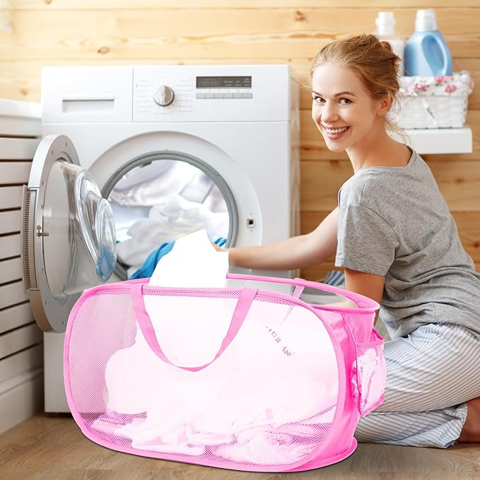 Durable Collapsible Laundry Baskets, Mesh Pop Up Laundry Hamper