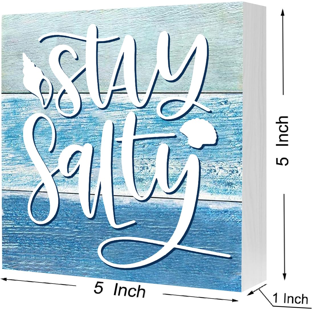 Summer Beach Decorations for Home, Starfish Theme House Room Bedroom Bathroom Decor Classroom, Wood Box Sign 5 X 5 Inch (Stay Salty Sign)