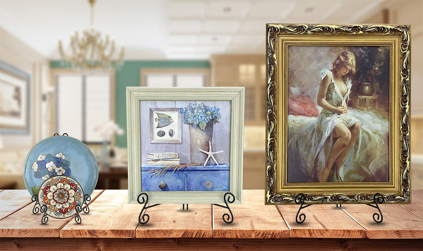 Plate Stand, 3 Pack 6+8+10 Inch Plate Holder for Display, Black Foldable Iron Table Easel for Picture Book Photo Frame Decorative Plate