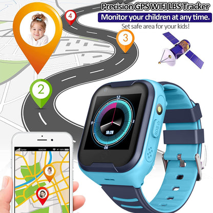 TEZILON Kids 4G GPS Smart Watch Real-Time Tracking Two-Way Phone Call GPS Tracker Waterproof Touchscreen Watch with Camera SOS Emergency Alarm Pedometer Tracker Watch Christmas Birthday 3-15 Present