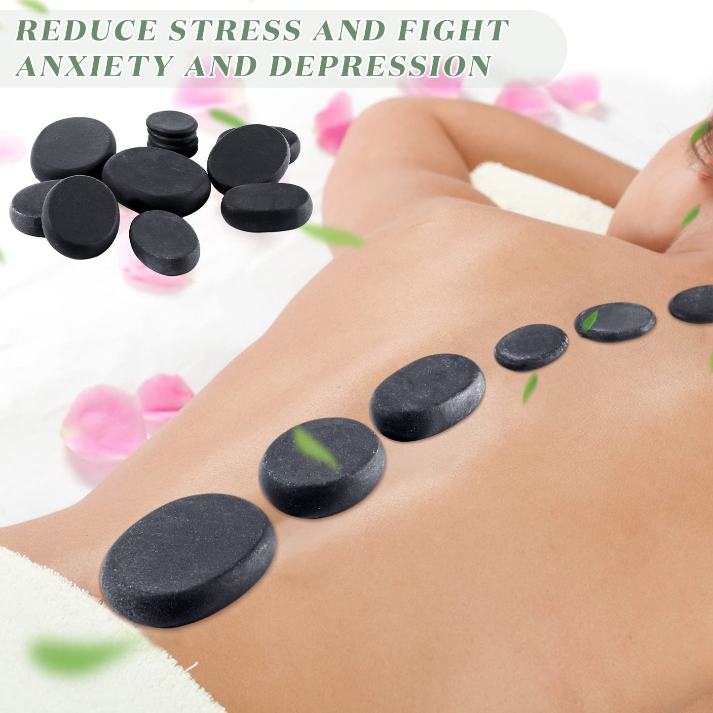Patelai 30 Pcs Hot Stones for Massage, Basalt Hot Rocks Massage Rocks Kit Black Smooth Stones Set for Professional Home Spa Warming Relaxation and More, 4 Sizes