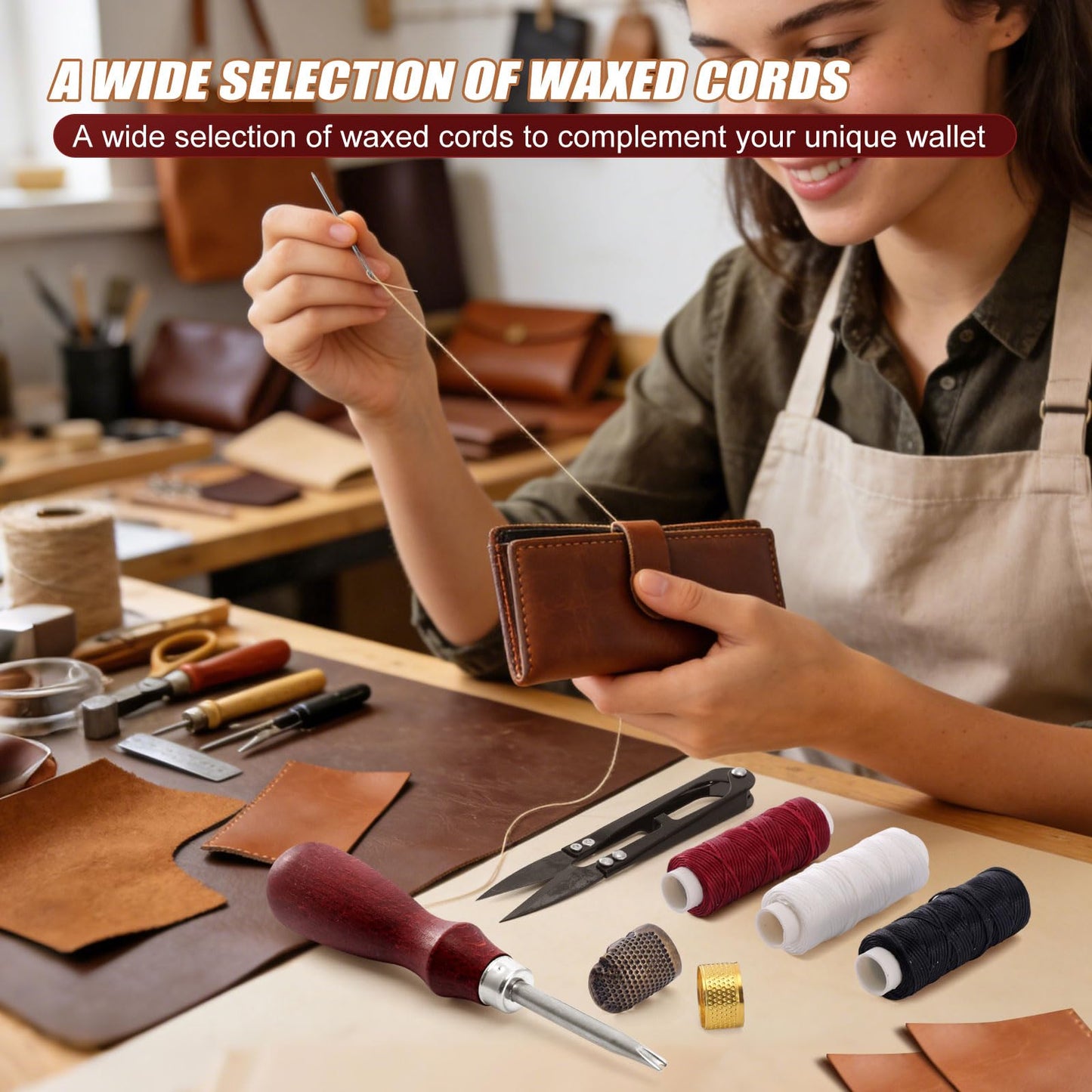 Leather Working Kit-Leather Crafting Tools with Cowhide and Paint Set-Men's Wallet DIY Kit-Hobbies for Women and Men-Art and Crafts for Adults- Birthday Gift for Men,Dad,Boyfriend,Husband