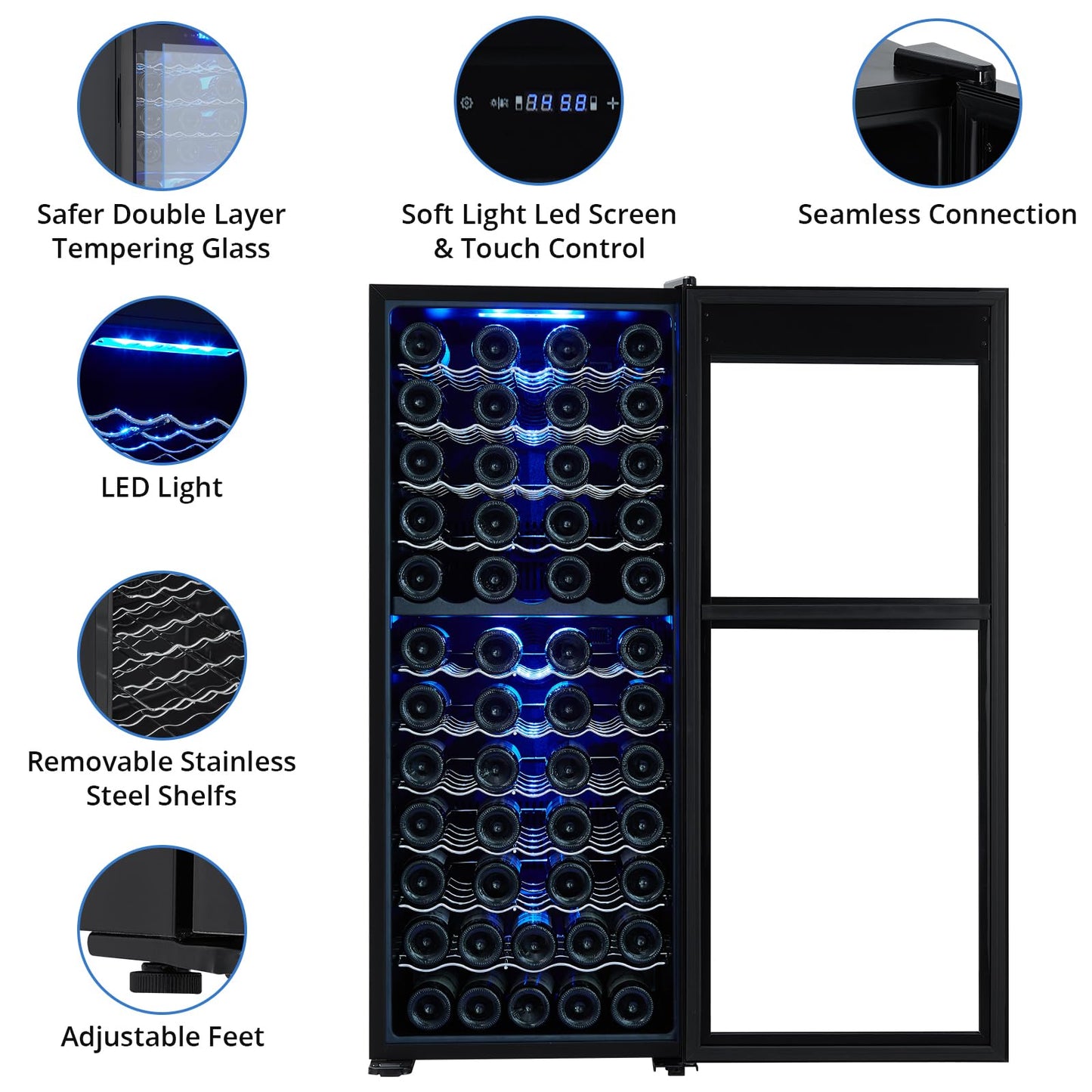 GarveeHome 80 Bottle Compressor Wine Cooler Refrigerator, Wine Fridge with Adjustable Shelves & Digital Temperature Display, 41-64℉, Large Freestanding Wine Cellar for Red White Wine, Champagne, Beer