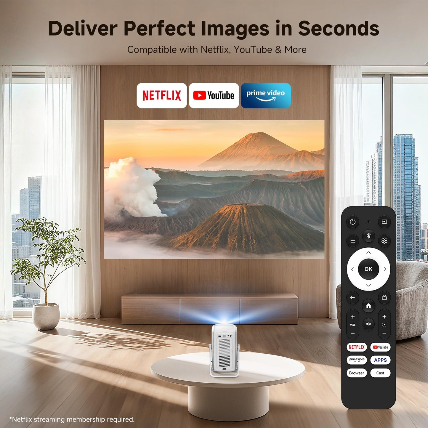 4K Outdoor Projector with WiFi and Bluetooth, iSinbox 1500ANSI Portable Projector with Dual-Mode Stand, Smart Short Throw Auto Focus Projector with Netflix/YouTube/PrimeVideo & Dolby