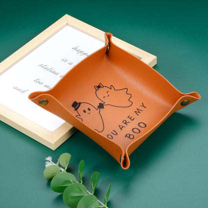 Halloween Boo Basket Stuffers for Him Her Halloween Stuff Gifts for Men Women Spooky Basket Stuffers Scream Themed Gifts for Girlfriend Boyfriend Anniversary Day Gift for Couple Christmas Leather Tray