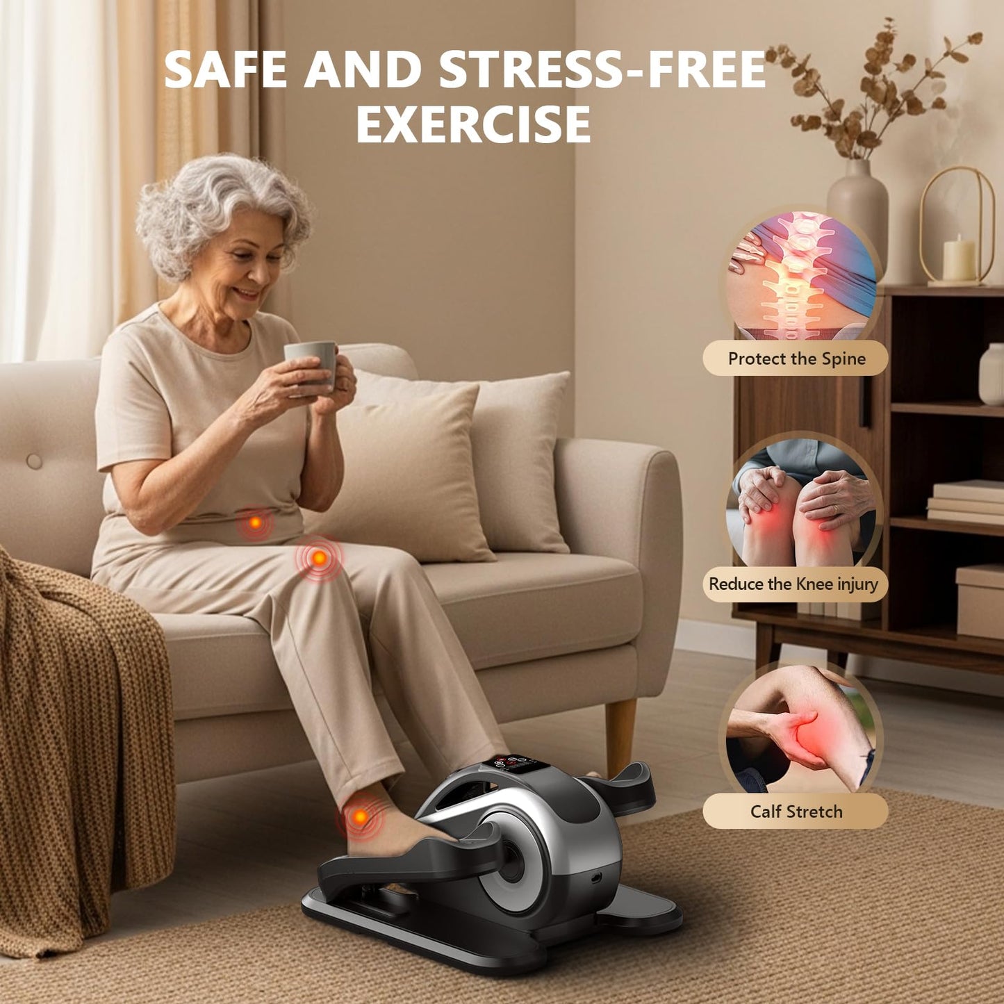 LVPIMAN Under Desk Elliptical Machine for Seniors, Large Size Electric Leg Exerciser with 11 Adjustable Speeds & 11 Modes, Remote Control, Elastic Rope, Manual & Auto Mode for Home Office Use