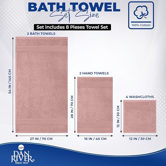 DAN RIVER 8 PC Luxury Bath Towels