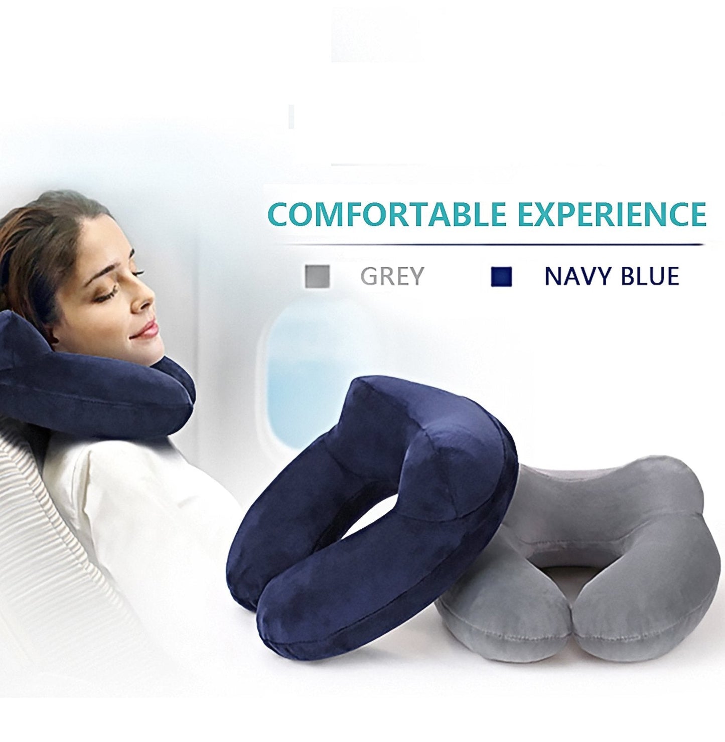 LUZWAY Inflatable Travel Pillow Neck Pillow Kits Ergonomic Soft Velvet Washable Pillowcase with Ear Plug and Eye Mask, Lightweight Sleeping Rest Cushion for Airplane, Car, and Train（2 pack）