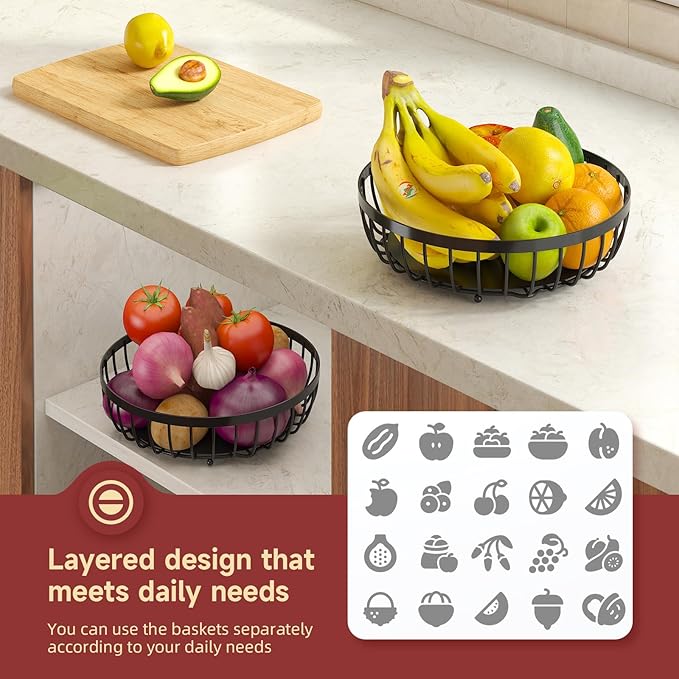 2 Tier Fruit Basket for Kitchen Counter
