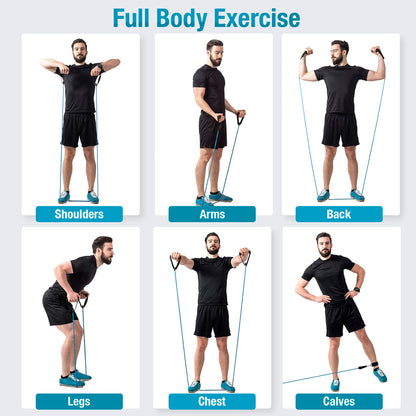 Beenax Resistance Bands Set with Handles - Heavy Duty 12pcs Exercise Bands, Up to 100/150/200/250 LBS - Fitness Training Tubes for Home, Gym, Physio - Handles, Ankle Straps, Door Anchor, Carry Bag