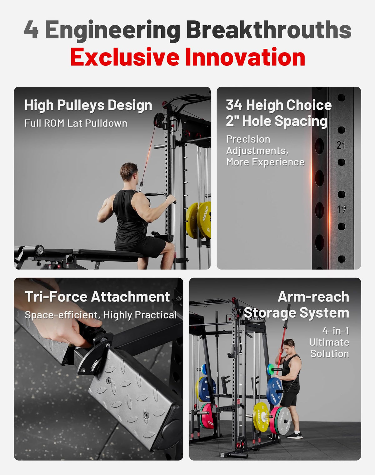 Mikolo Smith Machine, 2200lbs Squat Rack with LAT-Pull Down System & Cable Crossover Machine, Power Rack and Packages (RPRO230HPHGP)