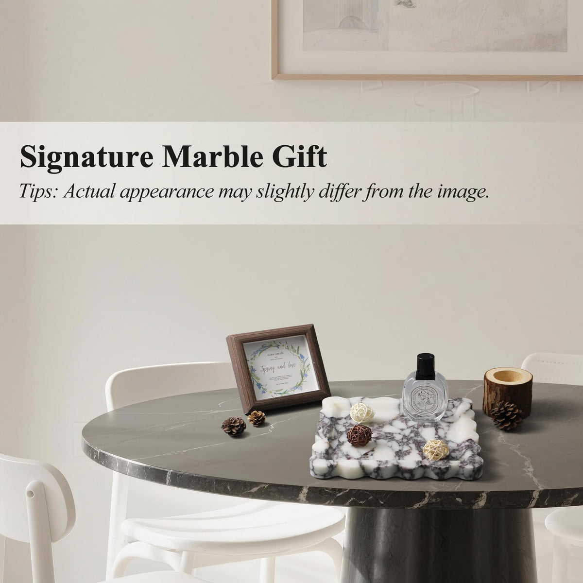 Square Marble Vanity Tray with Scalloped Edge - Natural Marble Perfume Tray Decor for Dresser, Vanity, Kitchen, Home Decor, Decorative Square Stone Tray - Calacatta Viola 8 * 8 inch